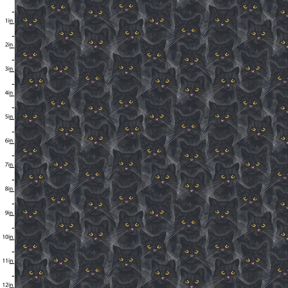 DMS Black Cat 5‘3 3 Wishes Fabric Midnight Prowl Black Cat Face Collage - Hancock's
